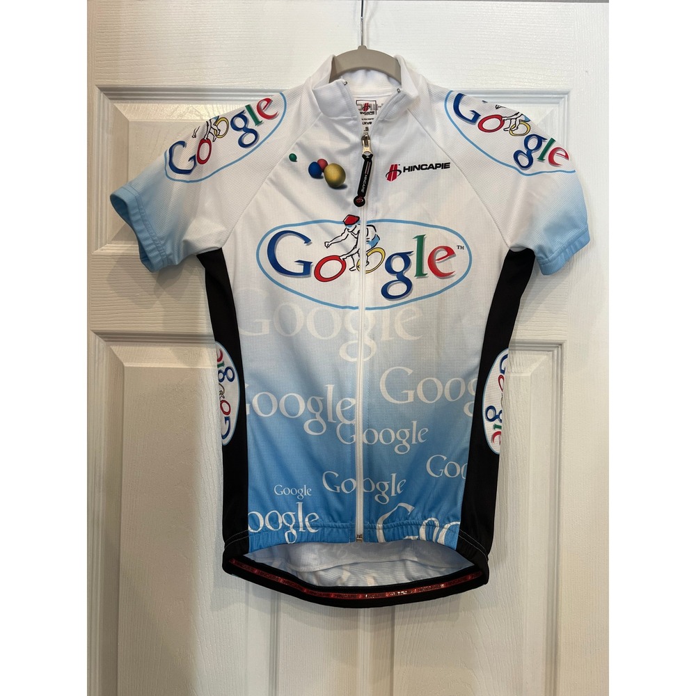 Hincapie Google Cycling Jersey Polyester White Blue Logo Y2K Techwear Athletic